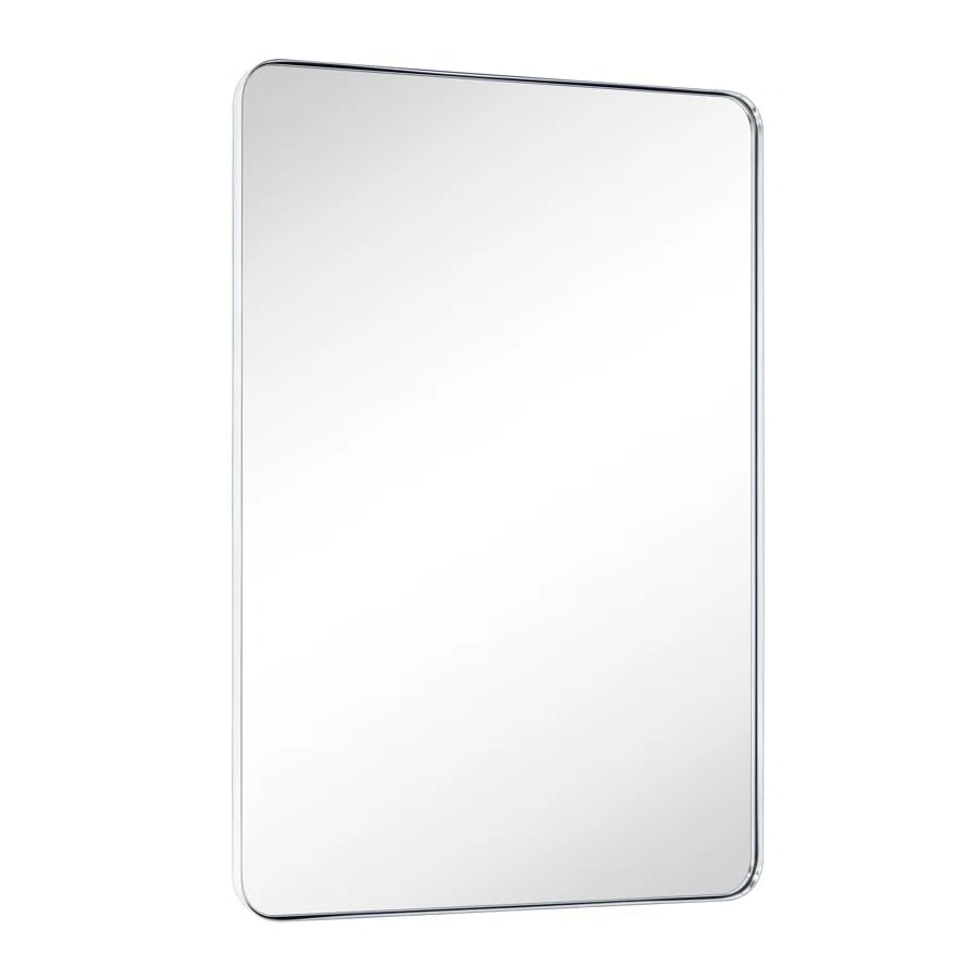 GRACTO 24x40'' Chrome Metal Framed Bathroom Mirror for Wall in Stainless Steel Rounded Rectangular Bathroom Vanity Mirrors Wall Mounted