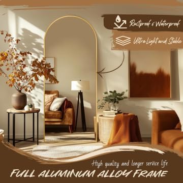 Antok 58" x21” Arched Full Length Mirror with Stand, Floor Mirror, Gold