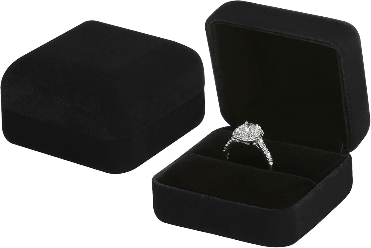 KUKUVR 2 Pieces Velvet Metal Wedding Ring Box, Elegant Jewelry Earring Studs Gift Box for Women Girl, Ring Holder Case for Engagement Proposal, Anniversary, Bridal Party Decor (Black)
