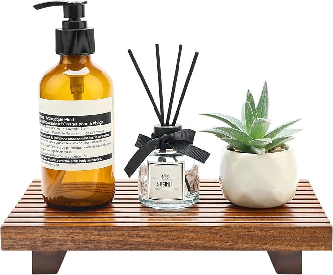 Black Bathroom Decor Wooden Counter Tray Sink Accessories Soap Dispenser