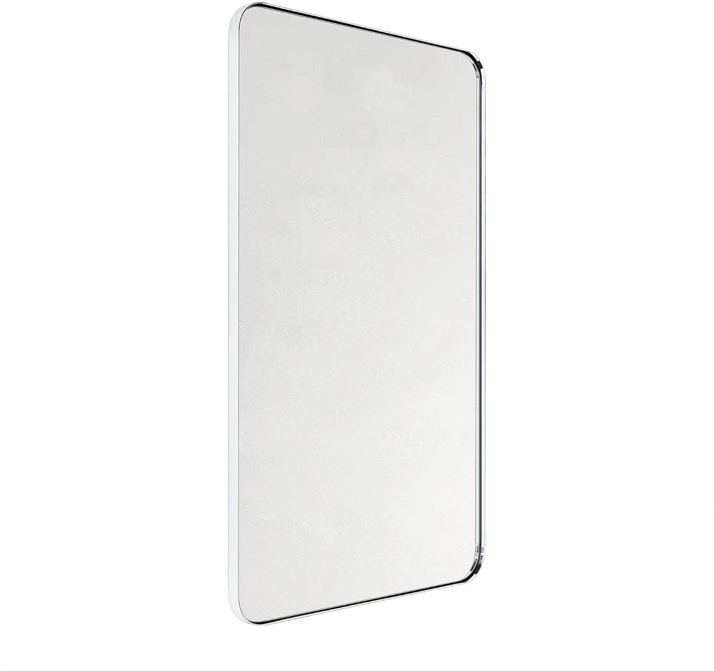 GRACTO 24x40'' Chrome Metal Framed Bathroom Mirror for Wall in Stainless Steel Rounded Rectangular Bathroom Vanity Mirrors Wall Mounted