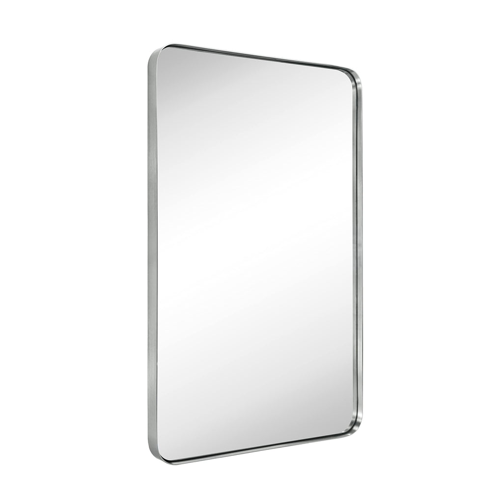 GRACTO 24x40'' Chrome Metal Framed Bathroom Mirror for Wall in Stainless Steel Rounded Rectangular Bathroom Vanity Mirrors Wall Mounted