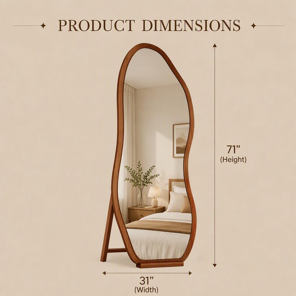 71"x31" Wavy Floor Mirror, Walnut 2-Pieces