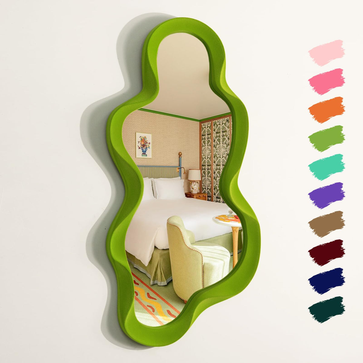 Emerald Green Wavy Wall Mirror Decor for Hallway Entryway, Irregular Cloud-Shaped Small Decorative Mirrors for Home Office Living Room, Modern Hanging Wall Art for Christmas Wedding Gift