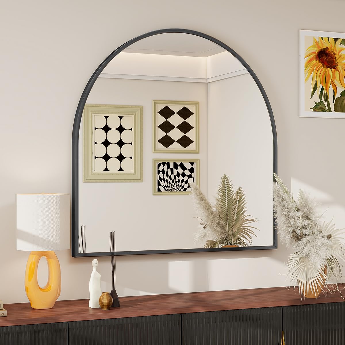 BEAUTYPEAK 31"x32" Arch Bathroom Wall Mirror, Gold