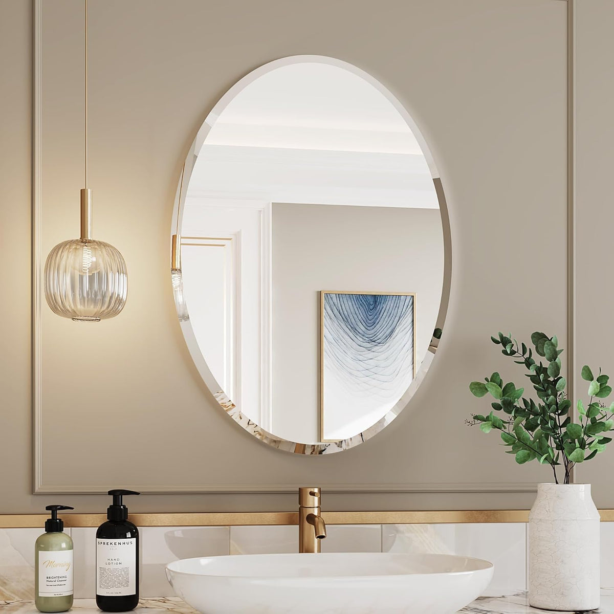 Silver Wall Mirror-Beveled Edge Frameless Mirror for Bathroom, Vanity, Bedroom, Rectangle Mirrors （32X24inch）