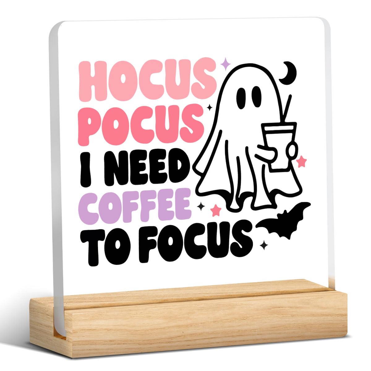 Cute Halloween Decor Indoor Ghost Hocus Pocus I Need Coffee to Focus Sign
