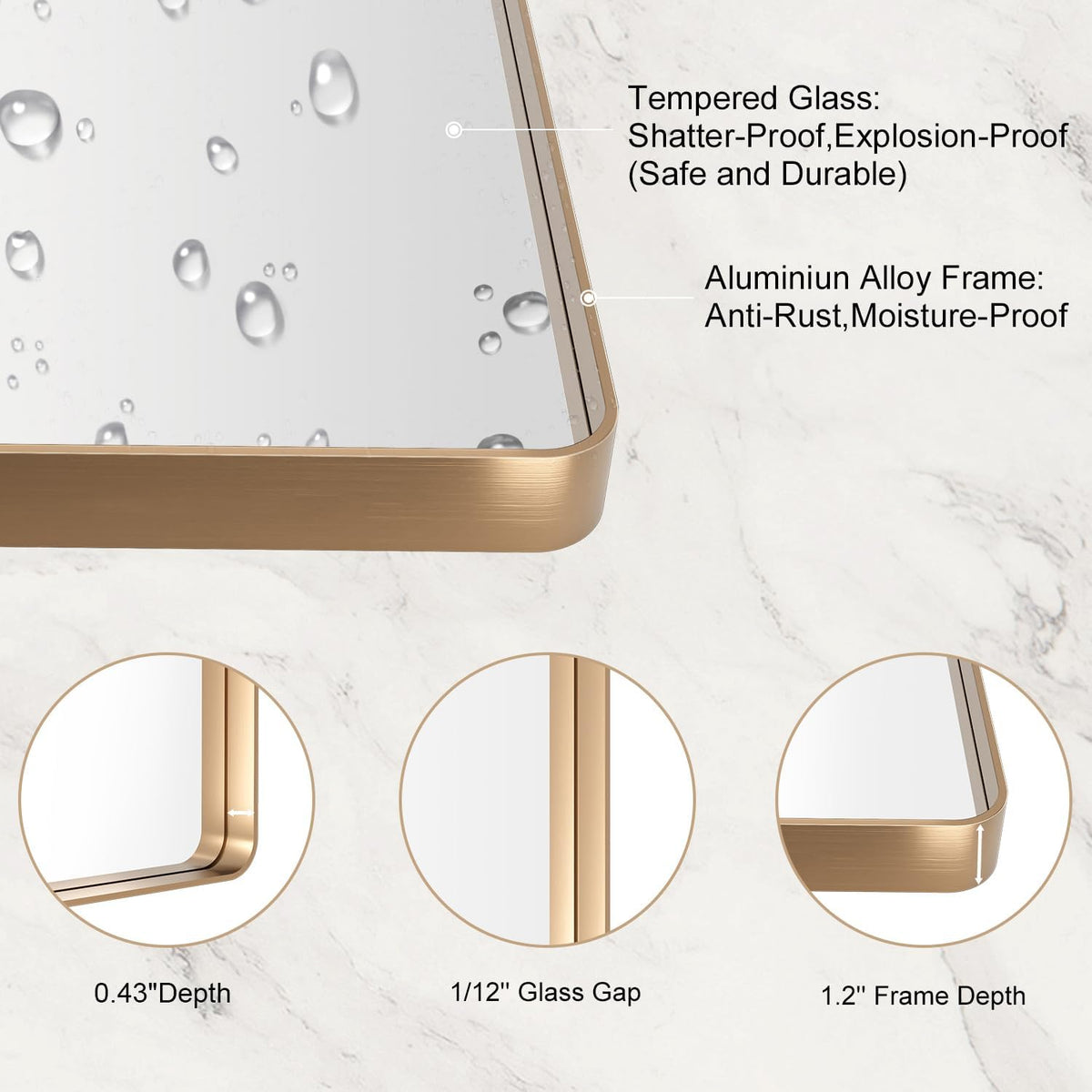 LOAAO 30"X36" Gold Bathroom Mirror