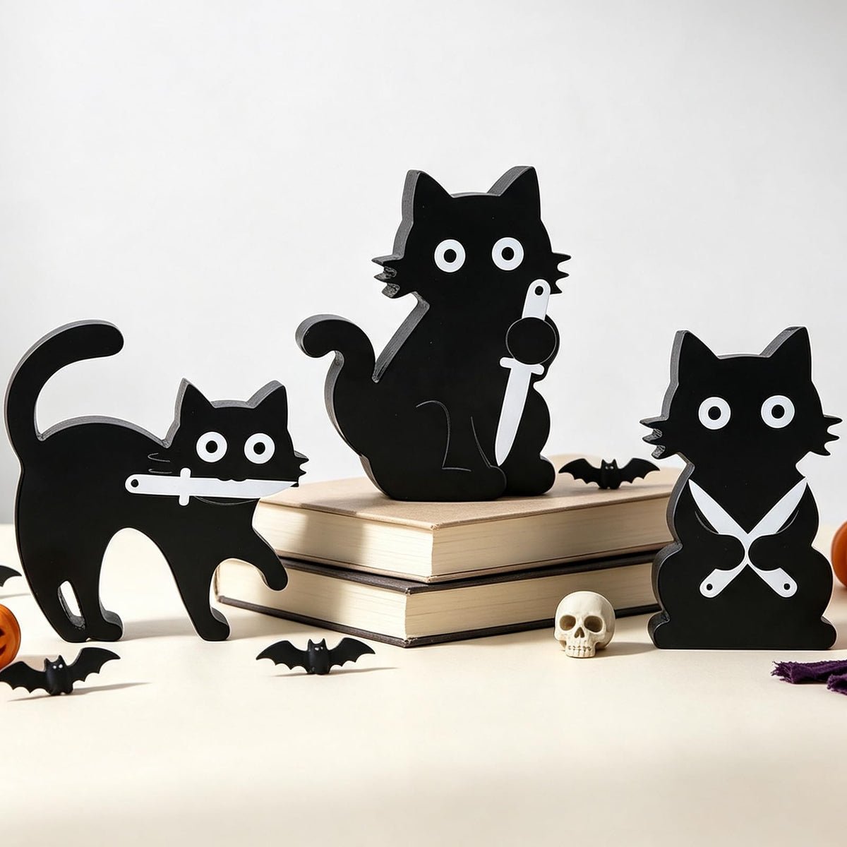 3Pcs Pink Cute Halloween Decor, Pink Ghost Decor Pastel Halloween Tiered Tray Decorations Indoor Ghost Cat Wooden Decors for Office Home Decoration