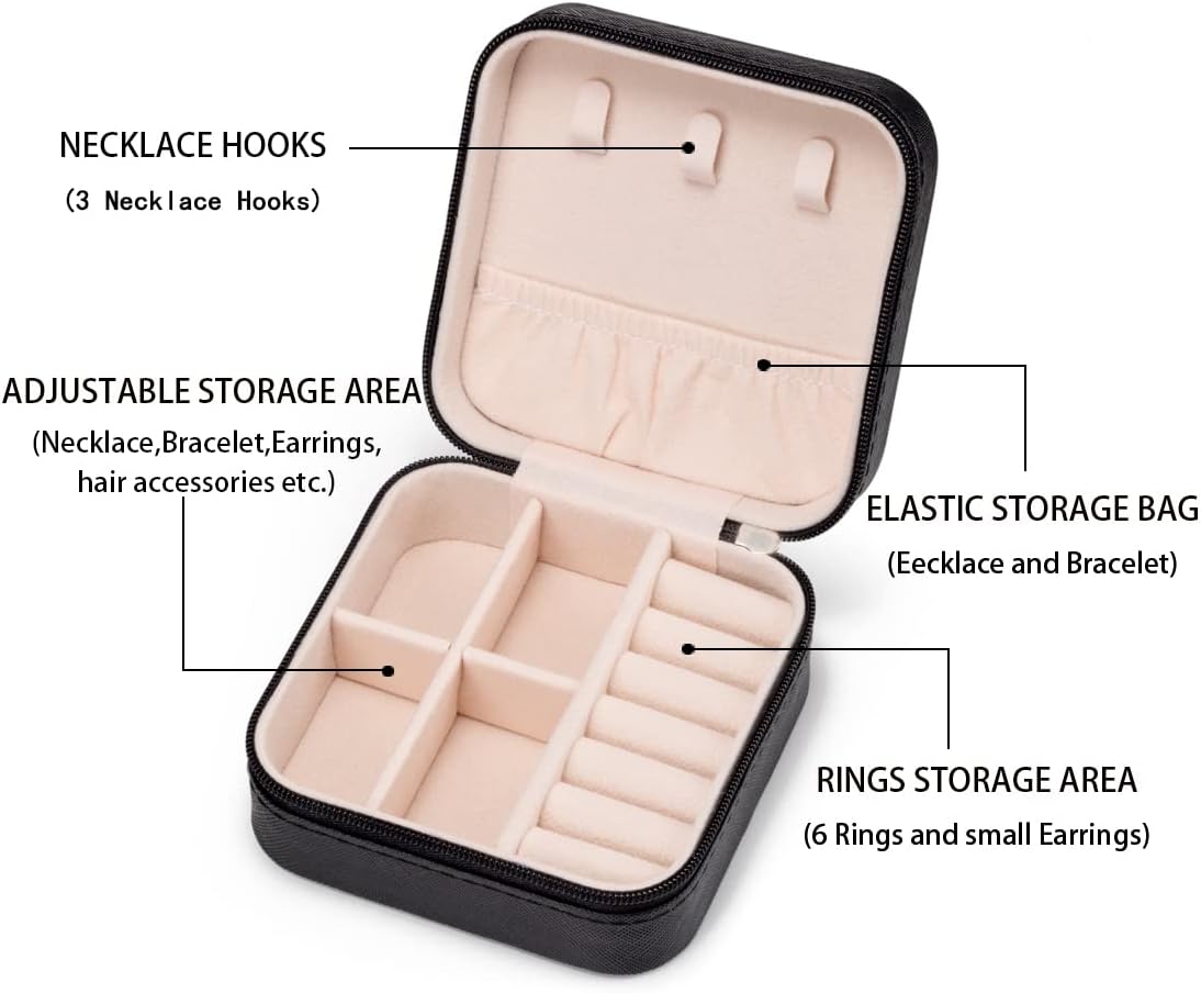 Mini Jewelry Travel Case,Small Jewelry Box,Traveling Jewelry Organizer,Portable Jewellery Storage Holder for Rings Earrings Necklace Bracelet Bangle Organizer,Boxes for Girls Women(PU-Black)