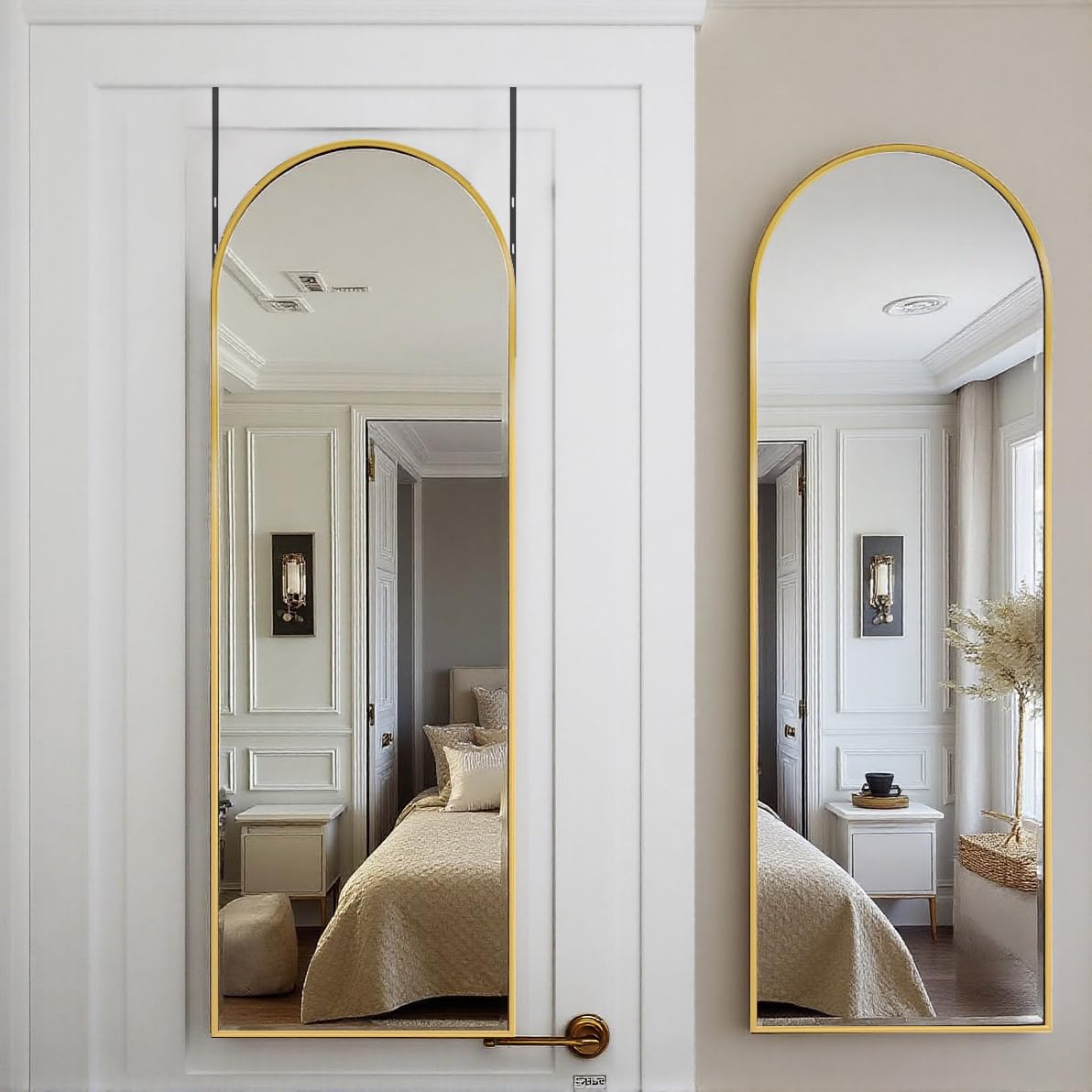 DMWOODFL 81"x41" Arched Full Length Mirror - Extra Large Floor Standing/Wall Mounted Mirror with Stand, Shatter-Resistant Gold Aluminum Frame for Bedroom, Living Room & Dressing Area