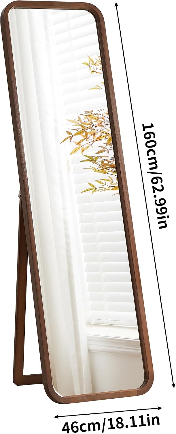 KEIKI Freestanding Floor Mirror with Stand, 2-in-1 Wall Mounted Dressing Mirror, Full Length Body Mirror for Bedroom Living Room, Walnut