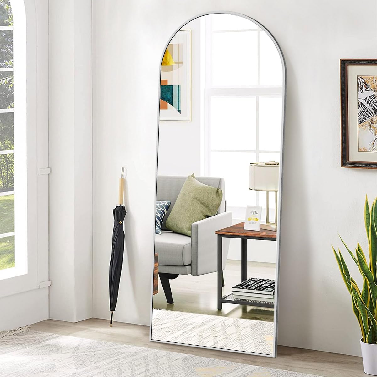BEAUTYPEAK 71"x26" Arch Full Length Mirror, Full Body Floor Mirror with Stand Hanging or Leaning, Aluminum Alloy Frame Wall Mirrors for Bedroom, Dressing Room, Black