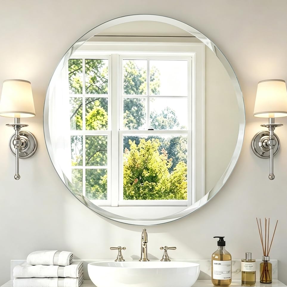 Silver Wall Mirror-Beveled Edge Frameless Mirror for Bathroom, Vanity, Bedroom, Rectangle Mirrors （32X24inch）