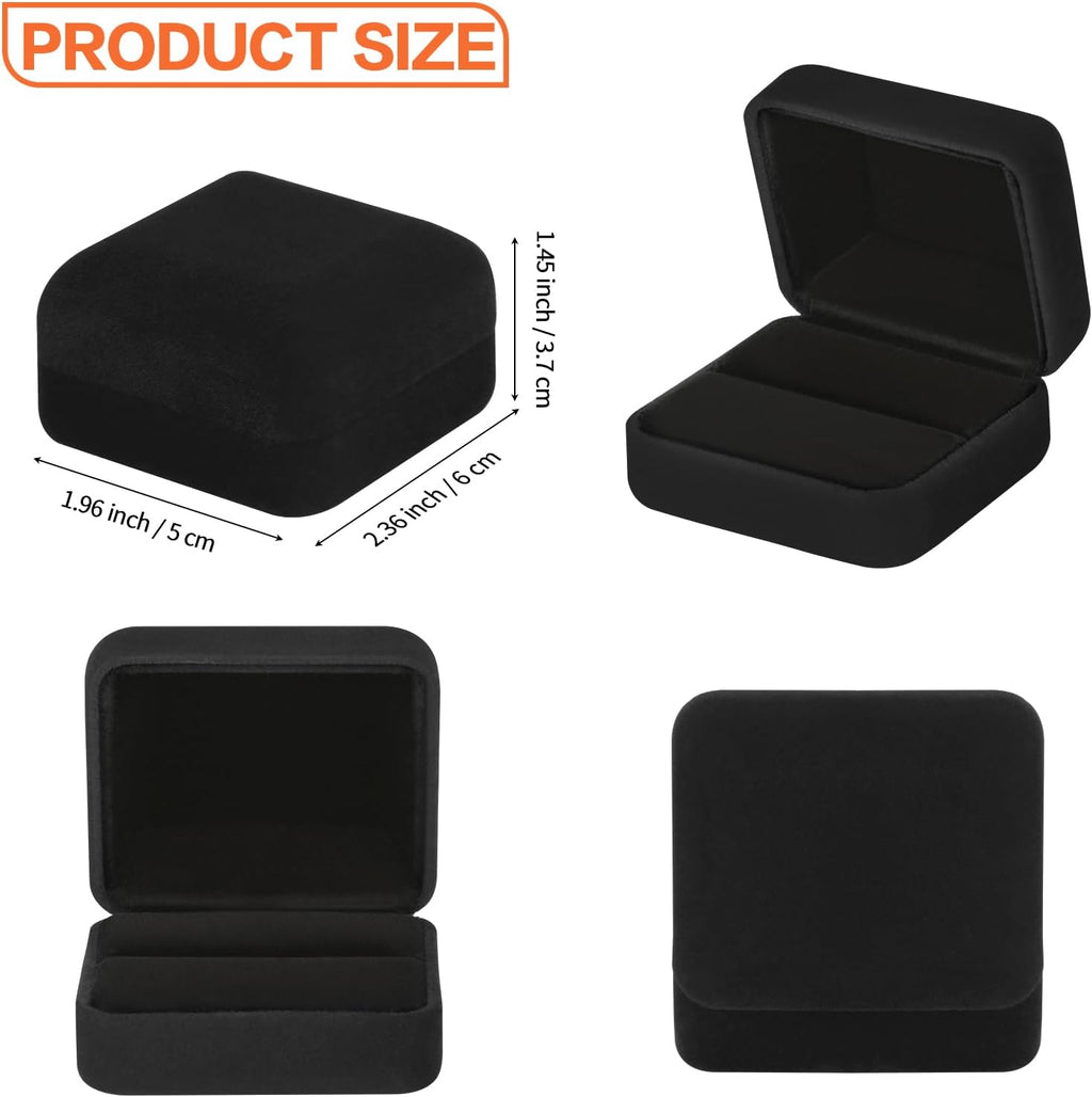 KUKUVR 2 Pieces Velvet Metal Wedding Ring Box, Elegant Jewelry Earring Studs Gift Box for Women Girl, Ring Holder Case for Engagement Proposal, Anniversary, Bridal Party Decor (Black)
