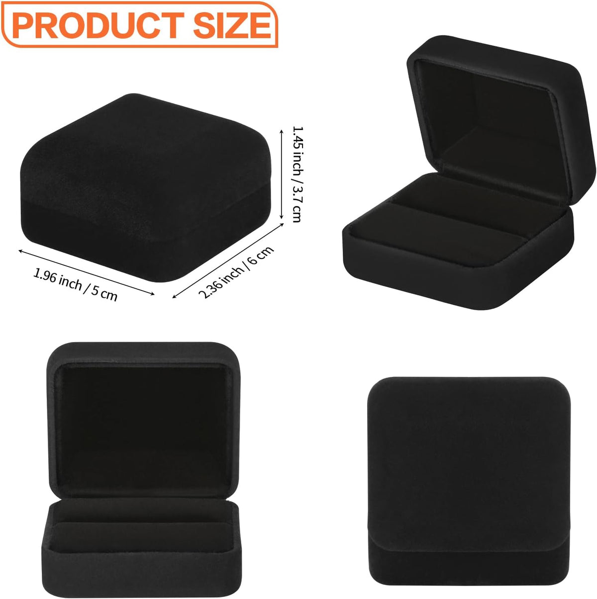 KUKUVR 2 Pieces Velvet Metal Wedding Ring Box, Elegant Jewelry Earring Studs Gift Box for Women Girl, Ring Holder Case for Engagement Proposal, Anniversary, Bridal Party Decor (Black)