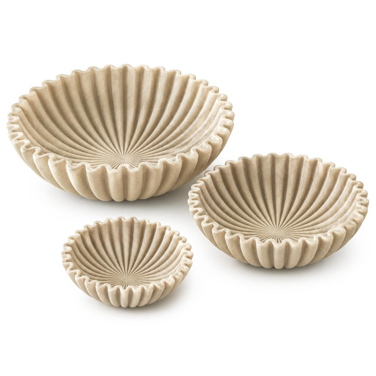 YMXYJM Large Decorative Bowl, Modern Handicraft Bowls for Home Decor, Fruit Bowl for Kitchen Counter, Ruffle Decor, Stylish Key Bowl for Entry Table, Artificial Stone Beige