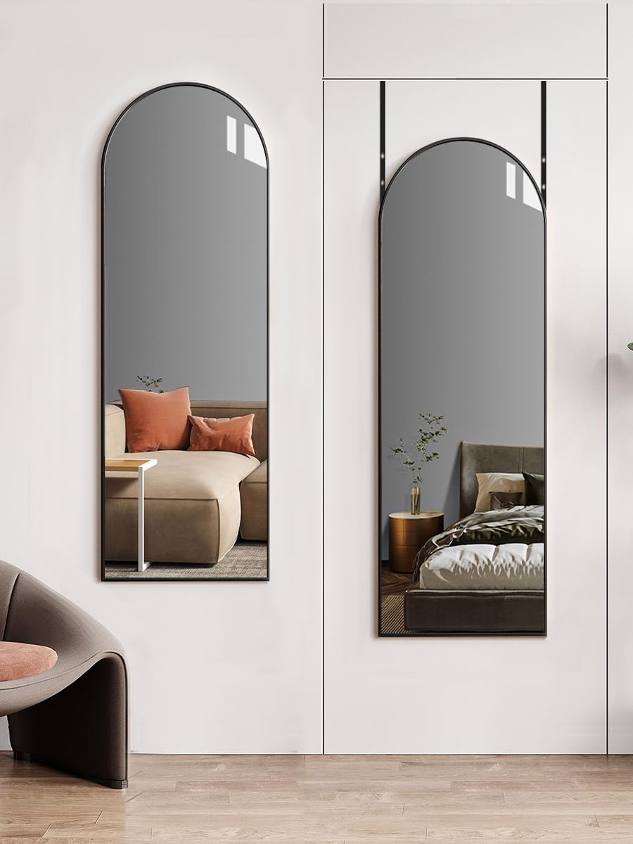 DMWOODFL 81"x41" Arched Full Length Mirror - Extra Large Floor Standing/Wall Mounted Mirror with Stand, Shatter-Resistant Gold Aluminum Frame for Bedroom, Living Room & Dressing Area