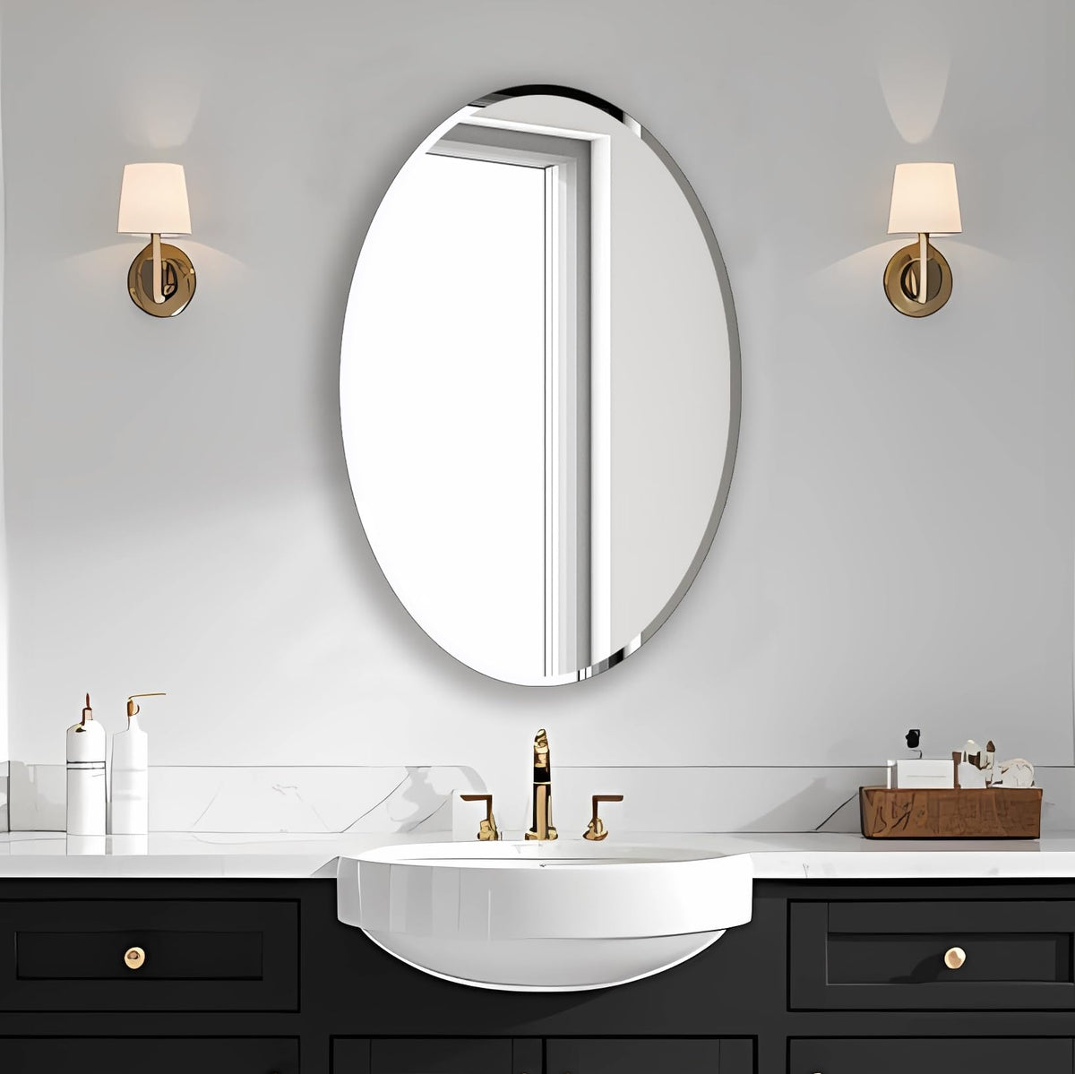 Frameless Full Length Mirror for Wall, 48x12 Inch Bathroom Vanity Mirror