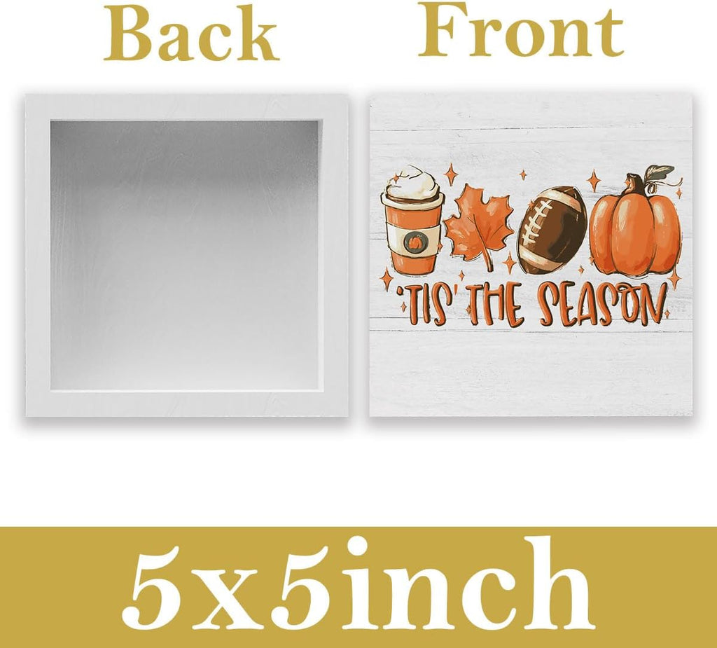 Fall Decorations for Home Fall Decor Rustic Tis' the Season Pumpkin Sign, Autumn Thanksgiving Decor Sign for Home Office Bathroom Kitchen Bedroom Room Mantel Tiered Tray Decoration 5 x 5 Inches