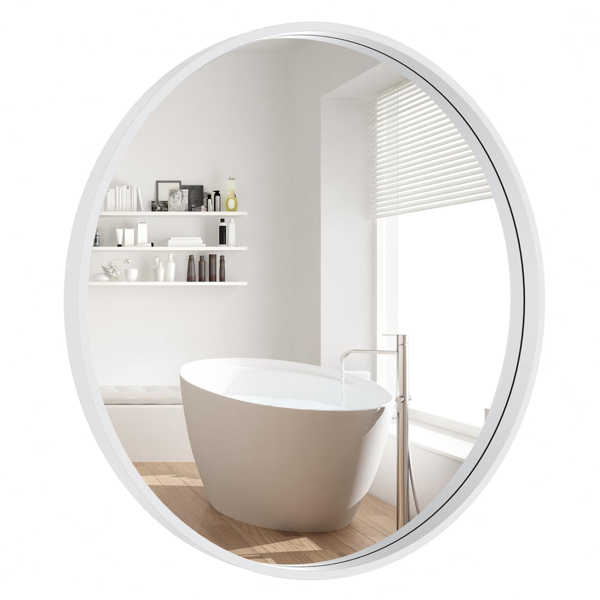 WallBeyond Wood Round Mirror with Wood Frame 24 inch Circle Wall Mirror for Bathroom Round Wall Mirror for Wall Decor, Vanity, Entryway Living Room (Walnut)