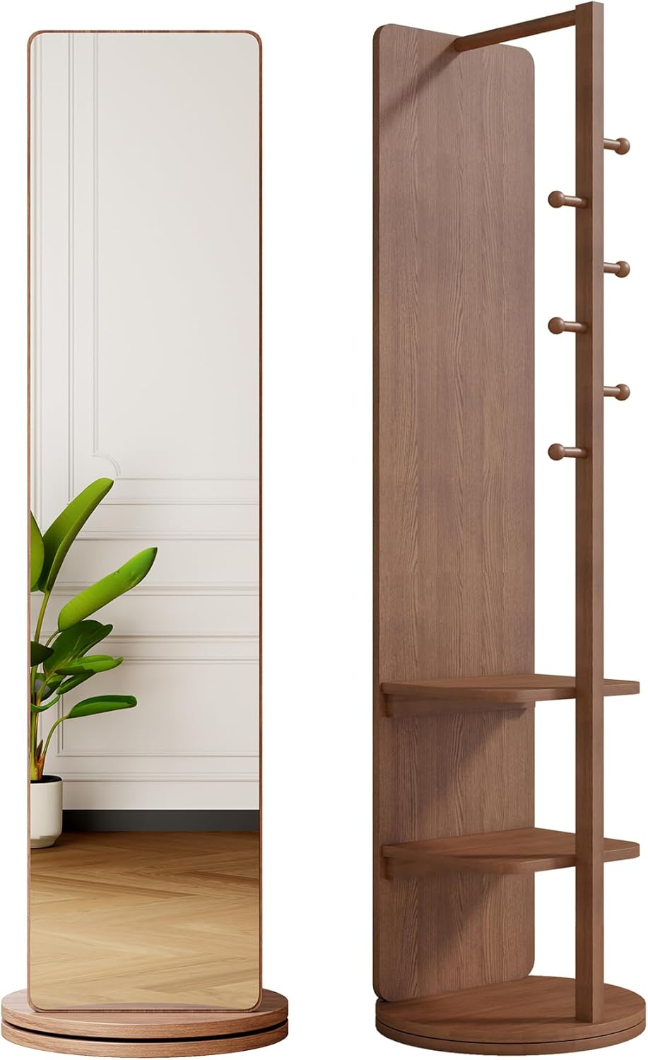 360° Rotating Full Length Mirror with Hook Storage Rack,Body Mirror Storage