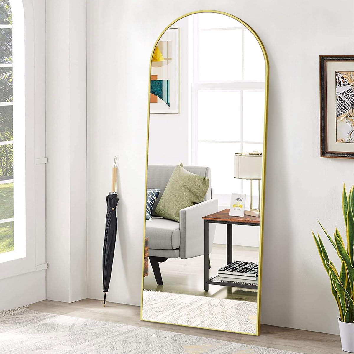 BEAUTYPEAK 71"x26" Arch Full Length Mirror, Full Body Floor Mirror with Stand Hanging or Leaning, Aluminum Alloy Frame Wall Mirrors for Bedroom, Dressing Room, Black