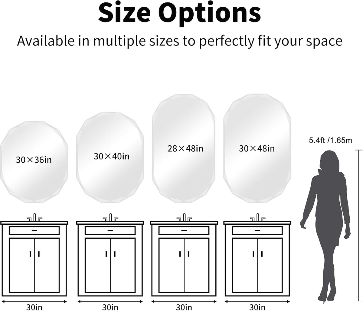 GLASHOM Frameless Bathroom Mirror, 30x40 inch Frameless Wall Mirrors Beveled Edge Wall Mounted, Oval Mirror for Bathroom, Living Room, Over Sink, Entryway Mirror Horizontal or Vertical