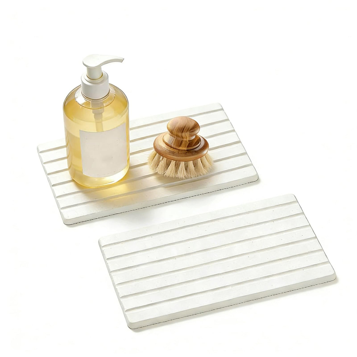 2 PCS Water Absorbing Diatomite Coasters, Stone Drying Mat for Kitchen Counter, Quick Dry Stone Mat Trays for Bathroom Kitchen Counter, Soap Dish Tray Used for Hand Soaps (White, 8.3" x 4")