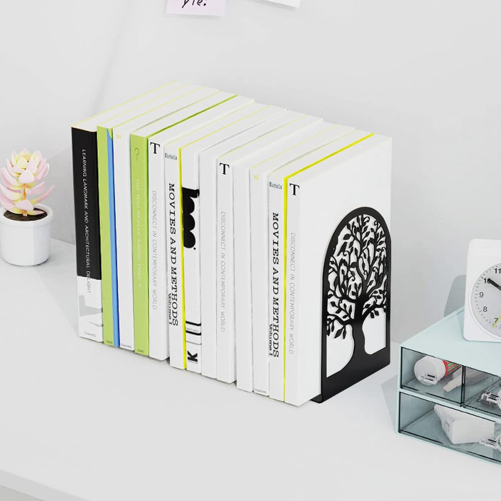 HappyHapi 3 Pair Book Ends, Metal Bookends for Shelves, Decorative Bookends