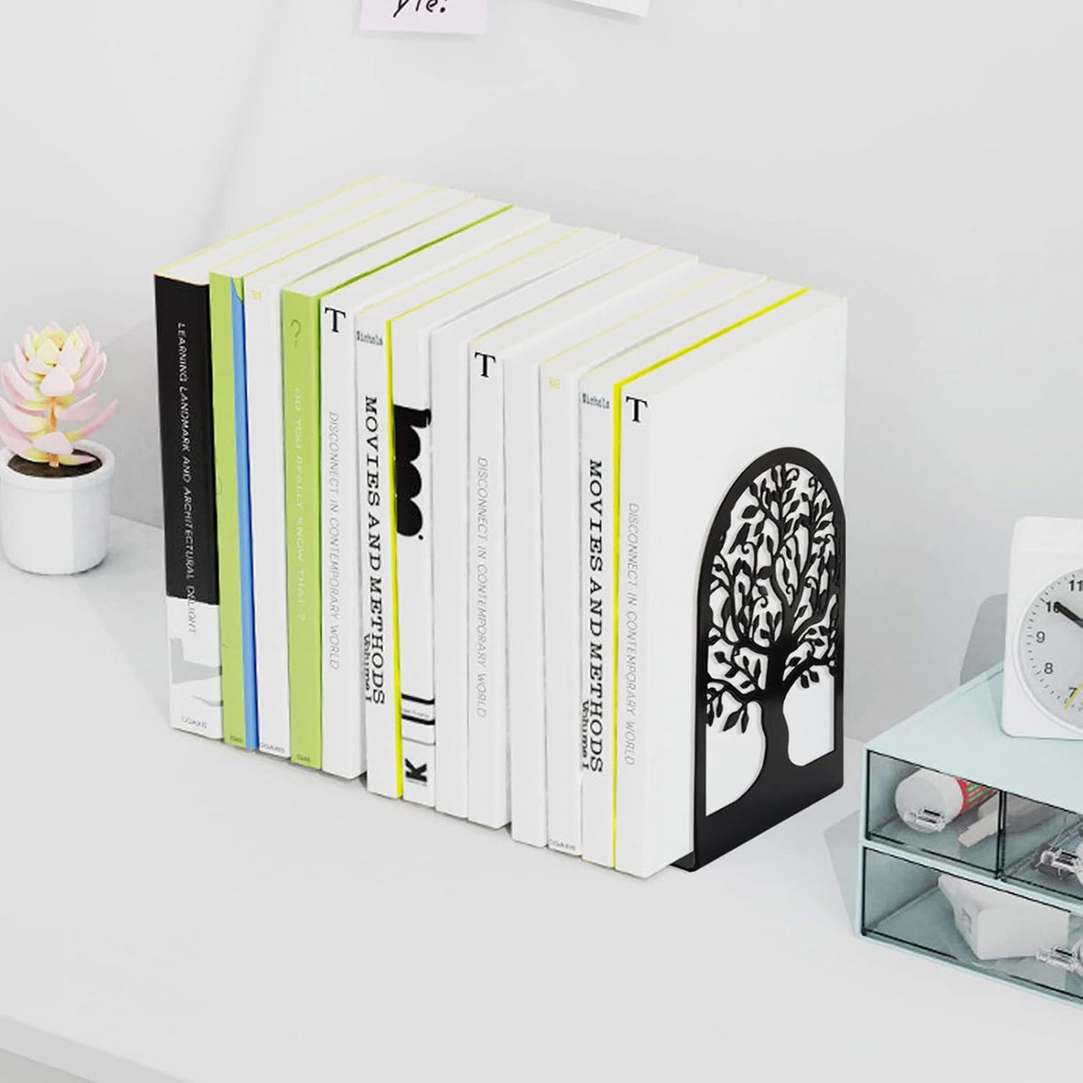 HappyHapi 3 Pair Book Ends, Metal Bookends for Shelves, Decorative Bookends