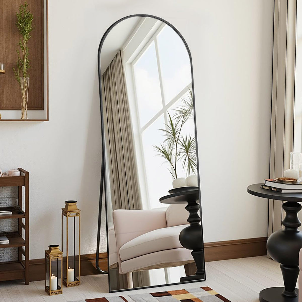 DMWOODFL 81"x41" Arched Full Length Mirror - Extra Large Floor Standing/Wall Mounted Mirror with Stand, Shatter-Resistant Gold Aluminum Frame for Bedroom, Living Room & Dressing Area
