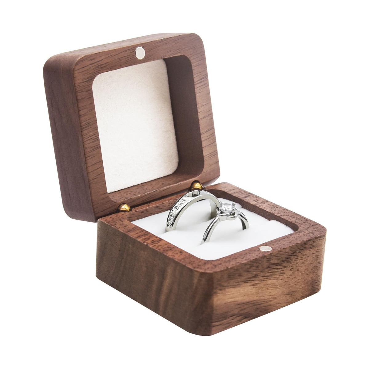 Jomelly Wooden Ring Box for Wedding Ceremony 2 Slots,Black