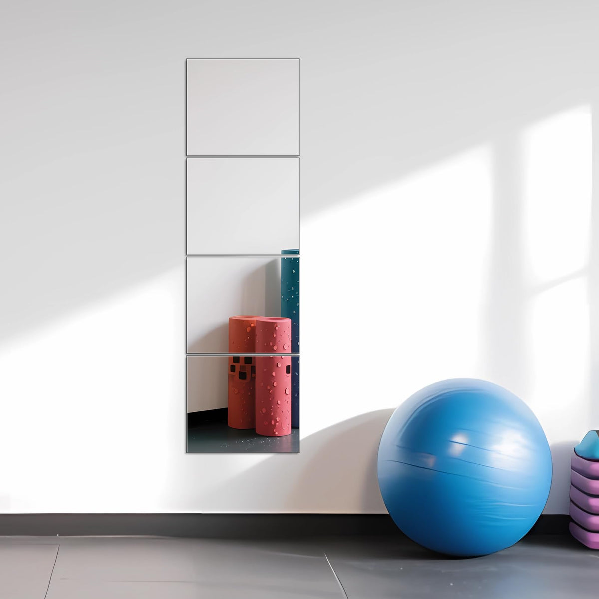 Home Gym Mirror Tiles, 12" x 12" x 12PCS Wall Mirror Tiles Frameless Glass