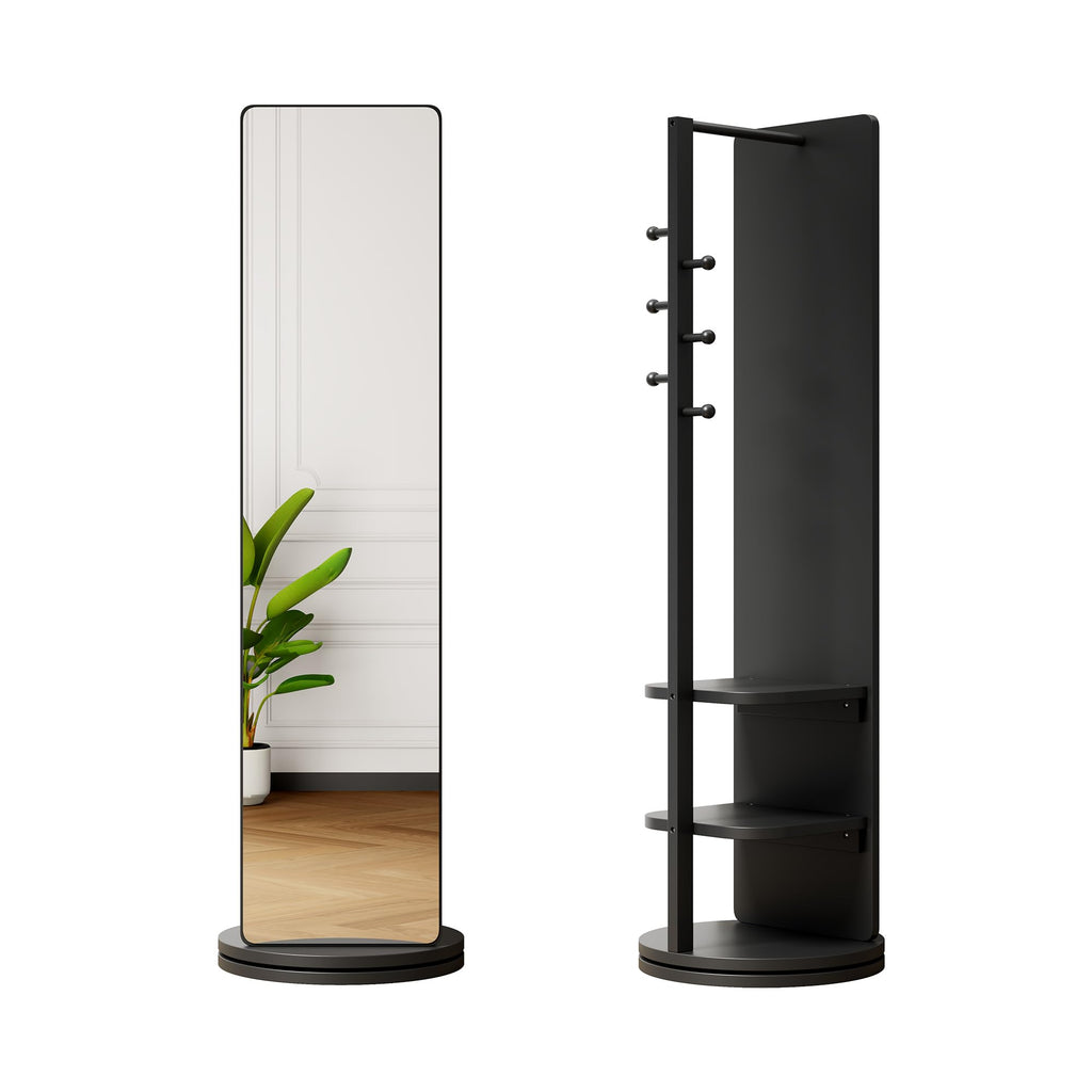 360° Rotating Full Length Mirror with Hook Storage Rack,Body Mirror Storage