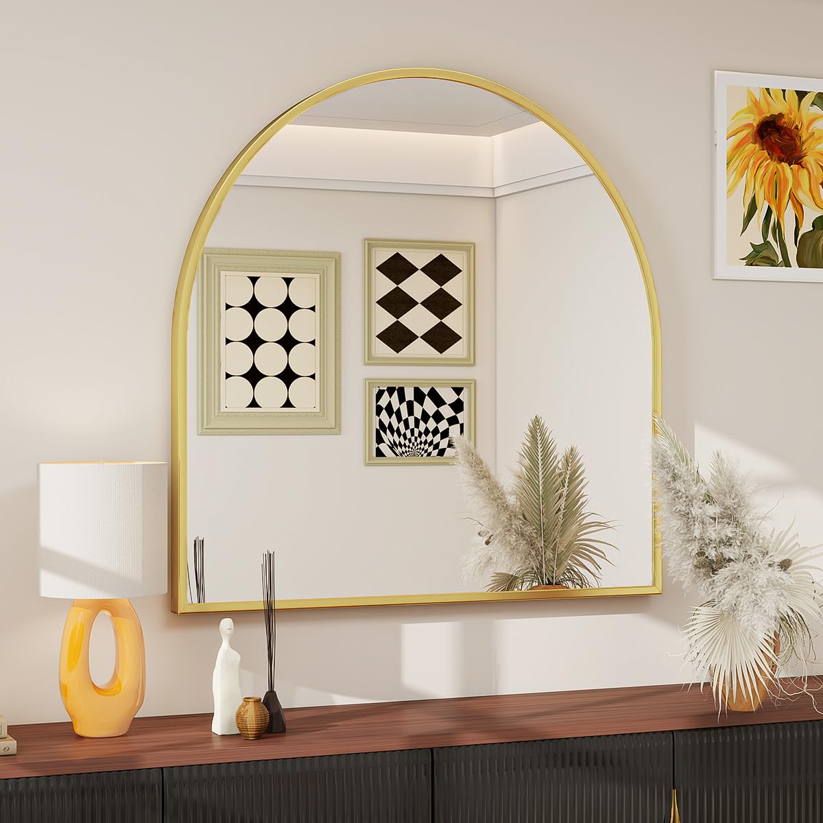 BEAUTYPEAK 20"x30" Arch Bathroom Wall Mirror, Gold