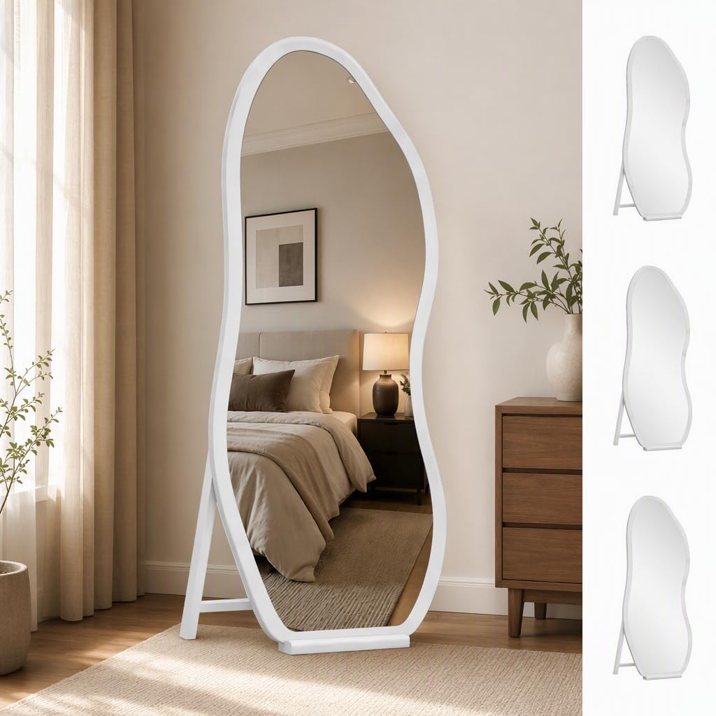 71"x31" Wavy Floor Mirror, Walnut 2-Pieces