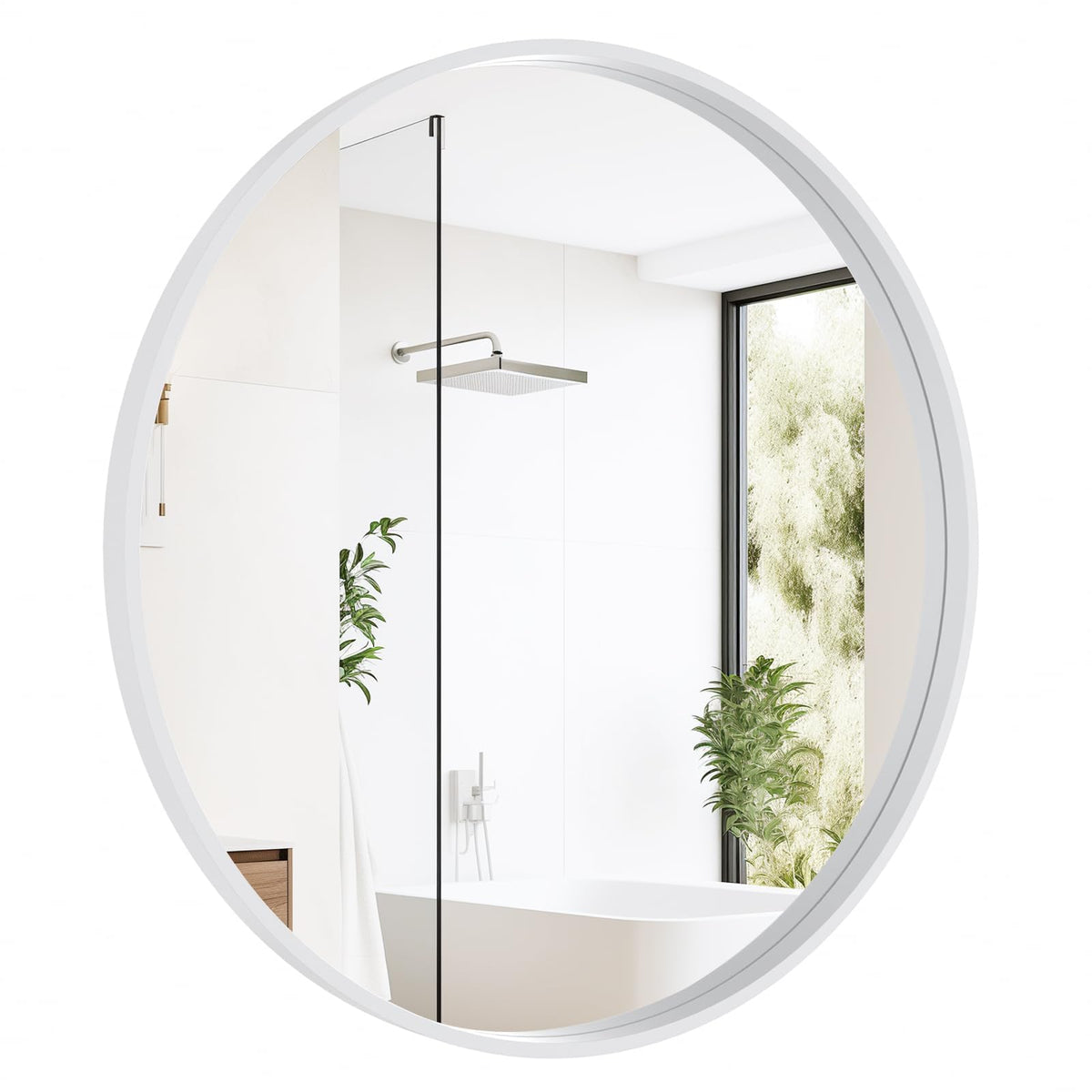 WallBeyond Wood Round Mirror with Wood Frame 24 inch Circle Wall Mirror for Bathroom Round Wall Mirror for Wall Decor, Vanity, Entryway Living Room (Walnut)