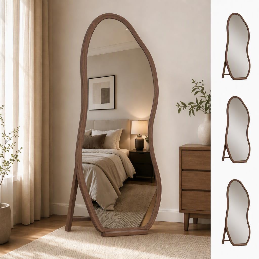 71"x31" Wavy Floor Mirror, Walnut 2-Pieces