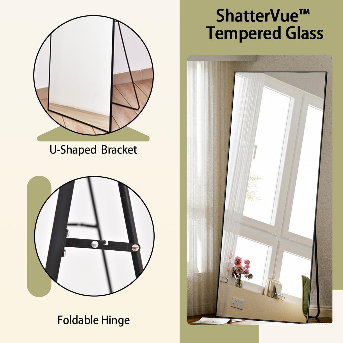 BEAUTYPEAK Full Length Mirror with Stand, 56"x21" Floor Mirror