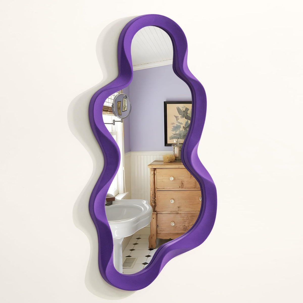 Emerald Green Wavy Wall Mirror Decor for Hallway Entryway, Irregular Cloud-Shaped Small Decorative Mirrors for Home Office Living Room, Modern Hanging Wall Art for Christmas Wedding Gift