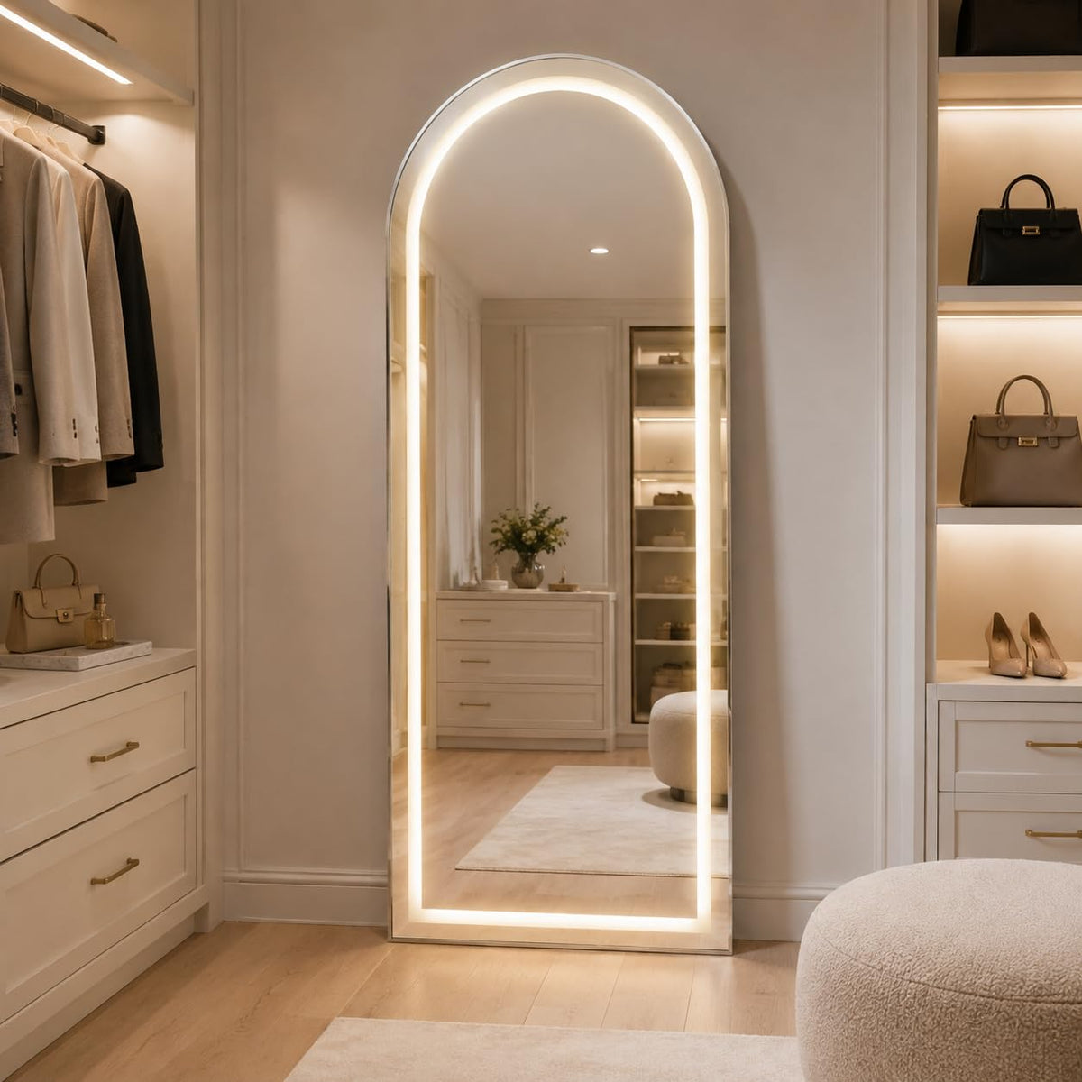 Full Length Mirror with LED Lights 65"x24"Rectangle Full body mirror with Stand Aluminum Alloy Frame, Tempered Glass Floor Mirror with Dimming&3 Color Lighting for Bedroom Dressing Room Silver
