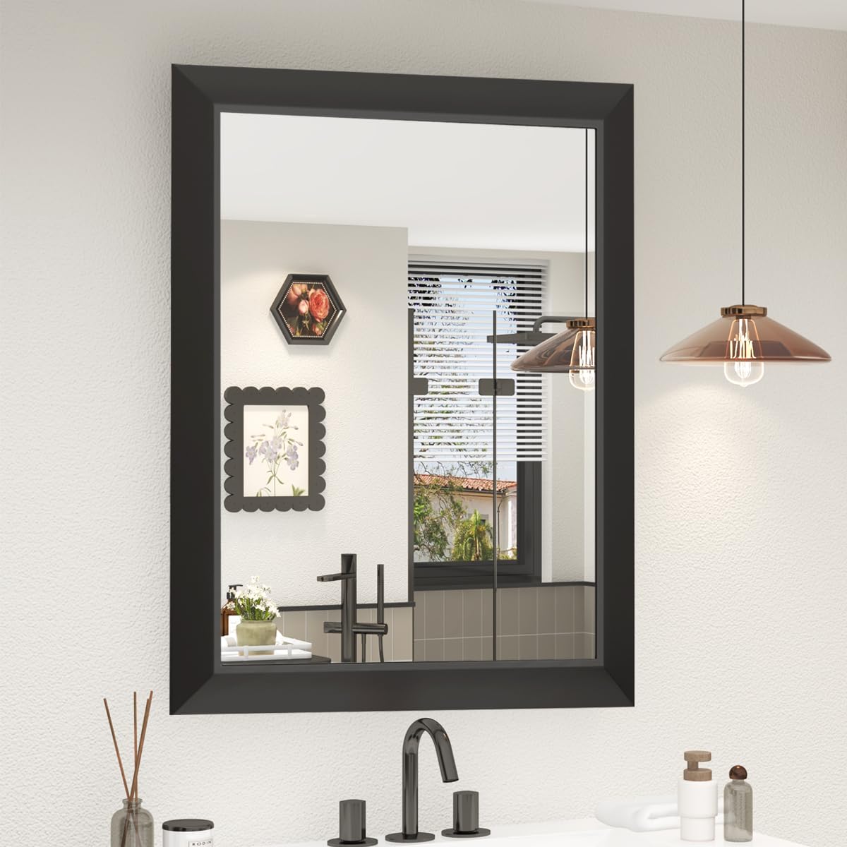 SMIROR 24x36 Matte Black Bathroom Vanity Mirror for Over Sink