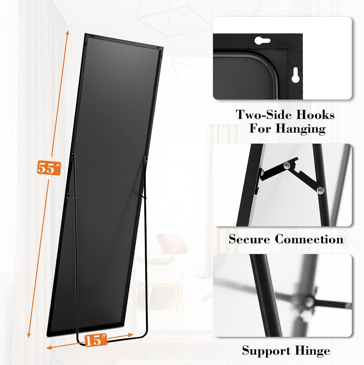 Sweetcrispy 55"x15" Full Length Mirror, Standing Full Body Mirror, Black