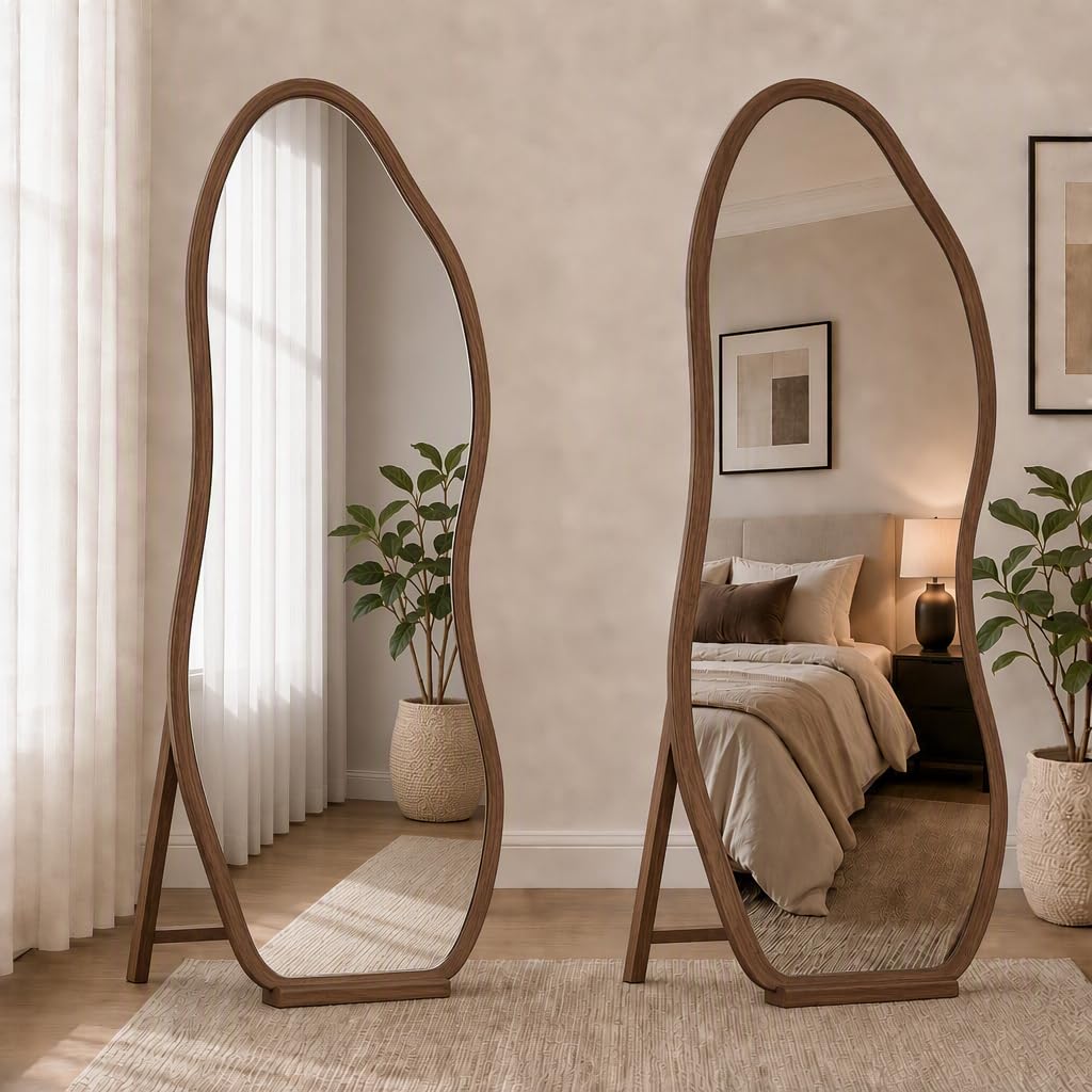 71"x31" Wavy Floor Mirror, Walnut 2-Pieces