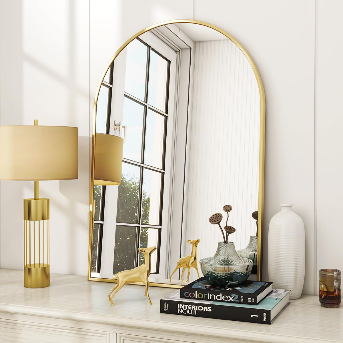 VooBang Arched Wall Mirror, 24 x 36 inch Arch Bathroom Mirror Black