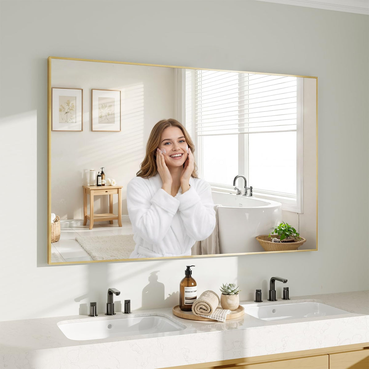 Koonmi Black Mirrors for Wall, 30x40 Inch Bathroom Mirror, Rectangular Wall Mirror for Living Room Bedroom Bathroom, Hangs Horizontally or Vertically