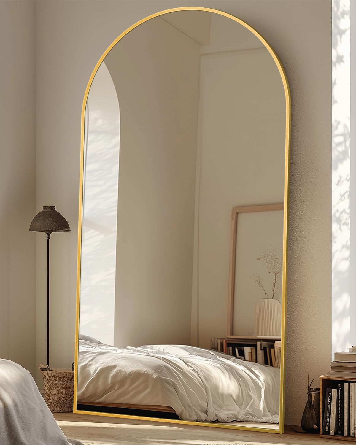 Suidia 71"x28" Arched Full Length Mirror with Stand, Black Floor Mirror