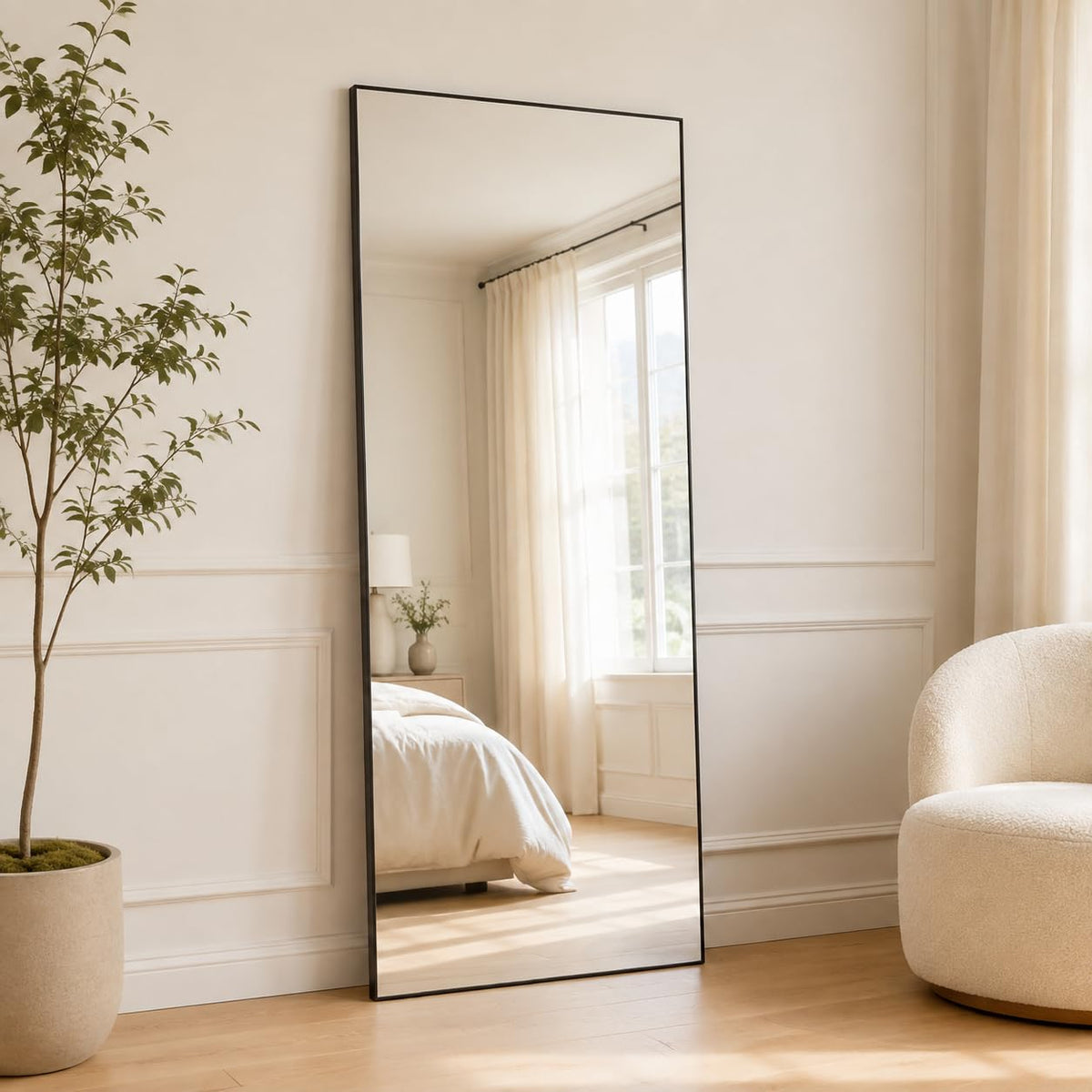Full Length Mirror with LED Lights 65"x24"Rectangle Full body mirror with Stand Aluminum Alloy Frame, Tempered Glass Floor Mirror with Dimming&3 Color Lighting for Bedroom Dressing Room Silver