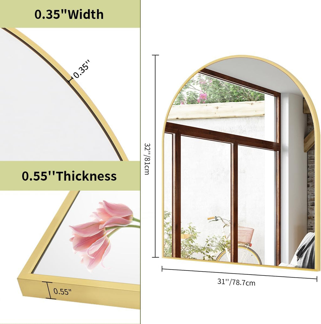 BEAUTYPEAK 31"x32" Arch Bathroom Wall Mirror, Gold